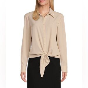 Preston & York NWT❗️Kinsley Tie-Front Long Sleeve Blouse in Light Beige